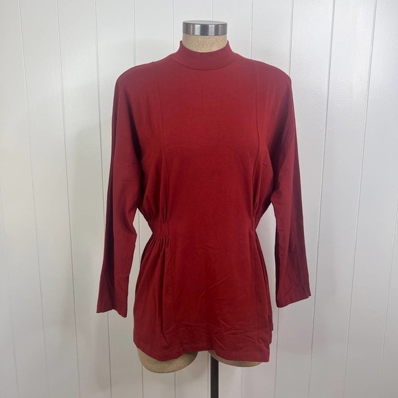 Gudrun Sjoden Mock Neck Dolman Sleeve Elastic Waist Top in Wine SZ S - Picture 1 of 5